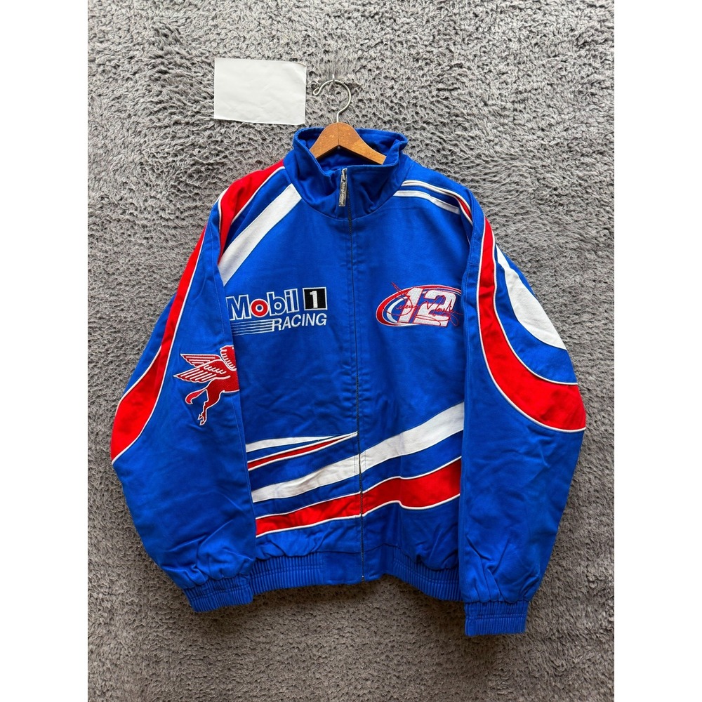 Vintage 1990s Jeremy Mayfield #12 Mobil 1 Racing Jacket Red, White & Blue Size L
